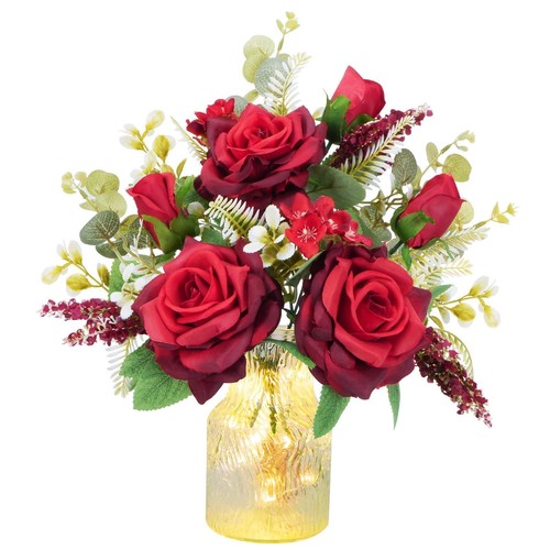 Lighted red artificial rose - lighted,