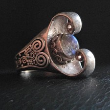 Bague argent massif goût celtique viking pierre cabochon volutes spirales