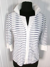 Top pull zip gilet blanc rayé bleu NARA CAMICIE  Made Italy t.3 38/40 bi-matiere