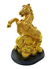 Figurine Statue De Cheval Courant Fengshui Avec Lingot D'Or Et Pièces De Monnaie