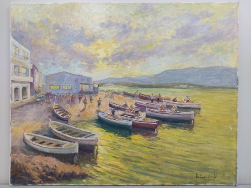 Tableau ancien huile bateaux - ancien,