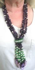 Fabuleux sautoir Collier 4 rangs perles améthyste naturelles péridot Majorque