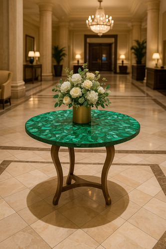 Round malachite center table - malachite,