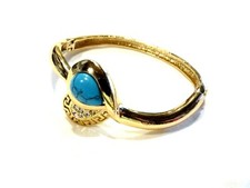 Bijou alliage doré bracelet jonc coeur façon turquoise filigrane et strass