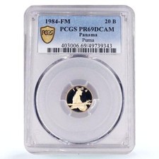 Panama 20 balboas Conservation Wildlife Puma Cat Fauna PR69 PCGS gold coin 1984
