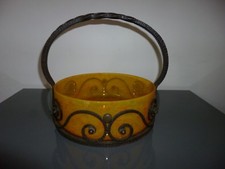 ANCIENNE COUPE ART DECO FER FORGE 1930 PATE DE VERRE 