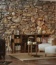 Papier Peint En Pierre Mur En Pierre Premium 368x248cm Non-Tissé Orange Gris