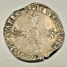 HENRI IV ROI FRANCE 1/4 ECU MARTEAU 1604 F = ANGERS RARE  joli patine médaillé