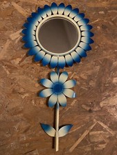 Miroir soleil " fleur " vintage en métal laqué blanc et bleu années 60 /70