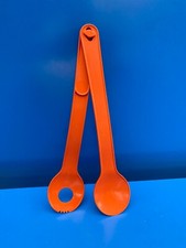 Ancien Couvert Vintage Pince  a Salade Tupperware Orange Plastique Livré Gratuit