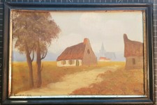 Fin XIXe Début XXe Huile Toile signé FERRIER Paysage & Eglise Cadre Napoleon III