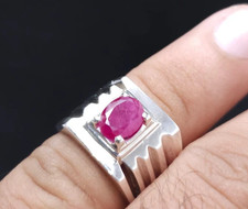 Homme 925 Argent Bague Taille 8 US Avec 2 CT Non Traitée Naturel Rubis Gemme