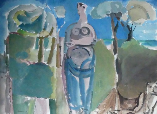 Grande gouache paysage - gouache,