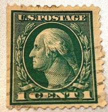 Green Washington Scott # (463?) 1916-17 1 Cent U.S. Postage Stamp.