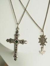 LOT 2 PENDENTIFS CROIX HUGUENOTE ARGENT MASSIF ANTIQUE SILVER CROSS