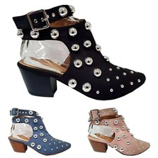 Bottes cheville en daim clou bas talon moyen pour femmes chaussures à boucle Chelsea |155