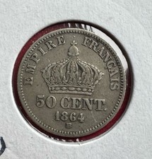 50 Centimes Napoléon III Tête Laurée 1864 BB Argent TB +/TTB