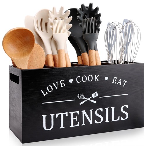 Black farmhouse utensil holder - black,