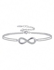 Bracelet En Argent S925 Bijoux Infini Zirconium Femme Chaine Argenté Poinçonné