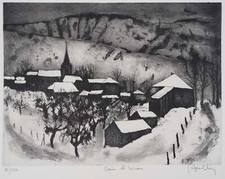 Jacques HALLEZ : Soir d’hiver, Gravure originale signée