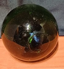 ANCIENNE BOULE FLOTTEUR FILET DE PECHE  EN VERRE VERT  DECORATION