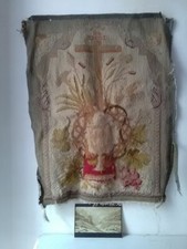 TAPISSERIE RELIGIEUSE CALICE XIXe PRIE DIEU POUR CHAISE PRIÈRE UN PEU USÉE EN BA