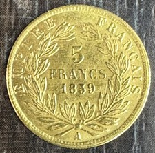 NAPOLEON III - 5 FRANCS OR TETE NUE 1859 A PARIS