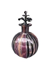 Joli Flacon / Vase Verre Soufflé Italie Murano Décor Rayé Noir Or Et Violet 