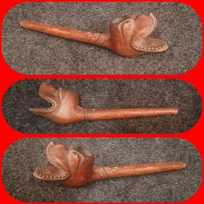 Très Ancienne Pipe Zoomorphe Bois Sculpté Art Populaire Animal Fantastique 