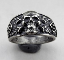 Rare superbe vintage bague tête de mort ou viking en argent massif Taille 67-68