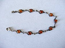 Ancien Bracelet en Argent 925 et Ambre Vintage