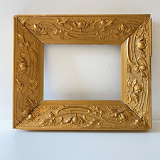 Cadre Ancien 1900's - Art Nouveau - Bois Stuqué Doré - Décor Floral - En l'Etat