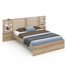 Lit double AMALIA avec tête de lit, étagères suspendues et sommier 140 x 190 cm 