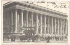 CPA PARIS 2e - LA BOURSE VERS 1900 - AUTOBUS A TRACTION ANIMALE