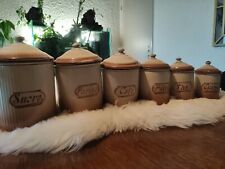 Série Ancienne complète de 6 pots émaillés à Épices Estampillée J.F Beige 