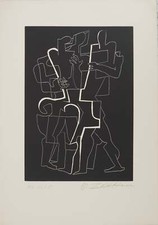 Ossip ZADKINE : Les bergers, Gravure originale signée
