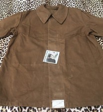 FRENCH 1930s MEN WORKWEAR RAILROAD JACKET & CHINSTRAP~BROWN CANVAS~NEW & TAG~M/L