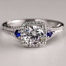 Bague de fiançailles halo moissanite blanche coupe ronde 2 carats or blanc ma...