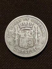 Pièce De Monnaie De 2 Pesetas De 1869 Espana En Argent 