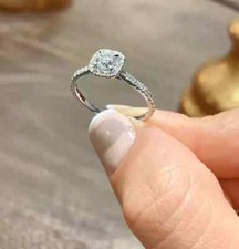 Bague halo ronde pour femmes en or blanc 14 carats et diamants cultivés en la...