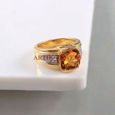 Naturel Gemme Citrine Avec Plaqué Or 925 Argent Sterling Femmes Bague #4608