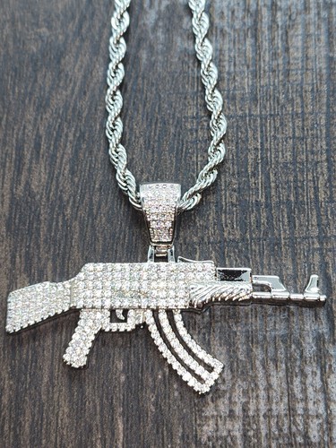 Silver ak47 iced micro pave - silver, cz