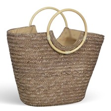 Sac De Plage Femme Paviera Noce En Paille Tressée Avec Poignées Rondes En Rotin