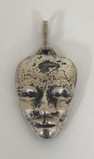 Rare early Ed Levin Brutalist Sterling Silver Face Pendant, signed