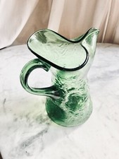 Beau Pichet Rétro En Verre Vert Transparent Pate De Verre Ancien Bro Cruche