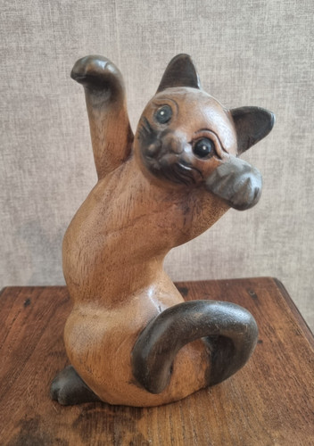 Chat bois sculpté - bois,