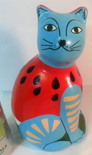 Vtg mexico art pottery cat - art,