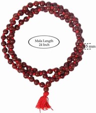 Collier 108 perles de mala nouées à la main en bois de santal rouge, perles d...
