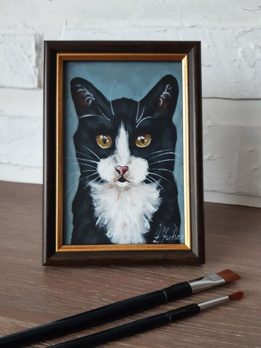 Peinture chat noir - , animal