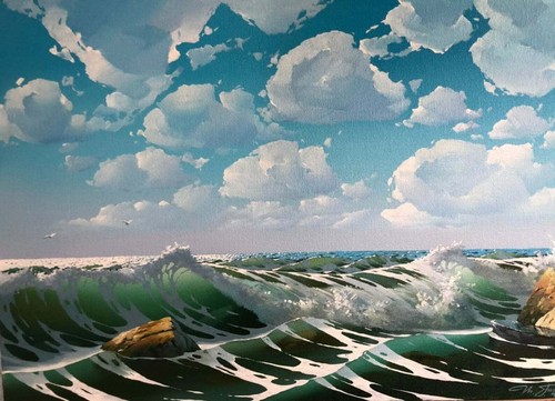 Paysage marin bateaux tableau - paysage,